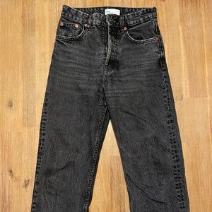 Zara High Waisted Raw Hem Cropped Straight Leg Jeans